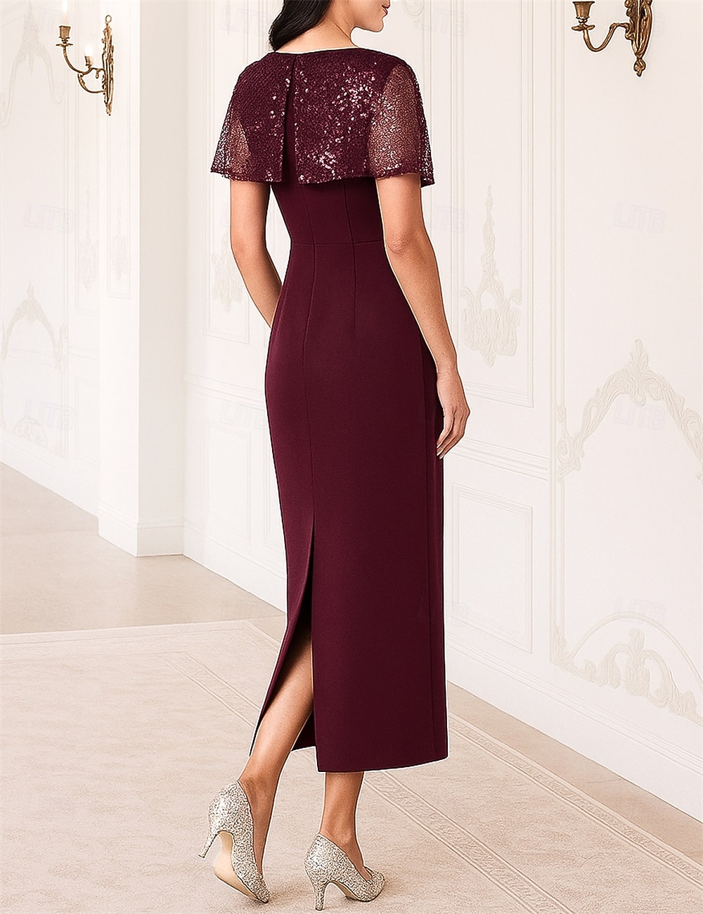 Schlauchkleid Tee-Länge Partykleid Cocktailkleid Kleid für Hochzeitsgäste Brautmutterkleid Kurzarm Rundhalsausschnitt Elegant Formell Formeller Abend Hochzeitsfeier mit Perlenstickerei 2026 - $229.99 –P2