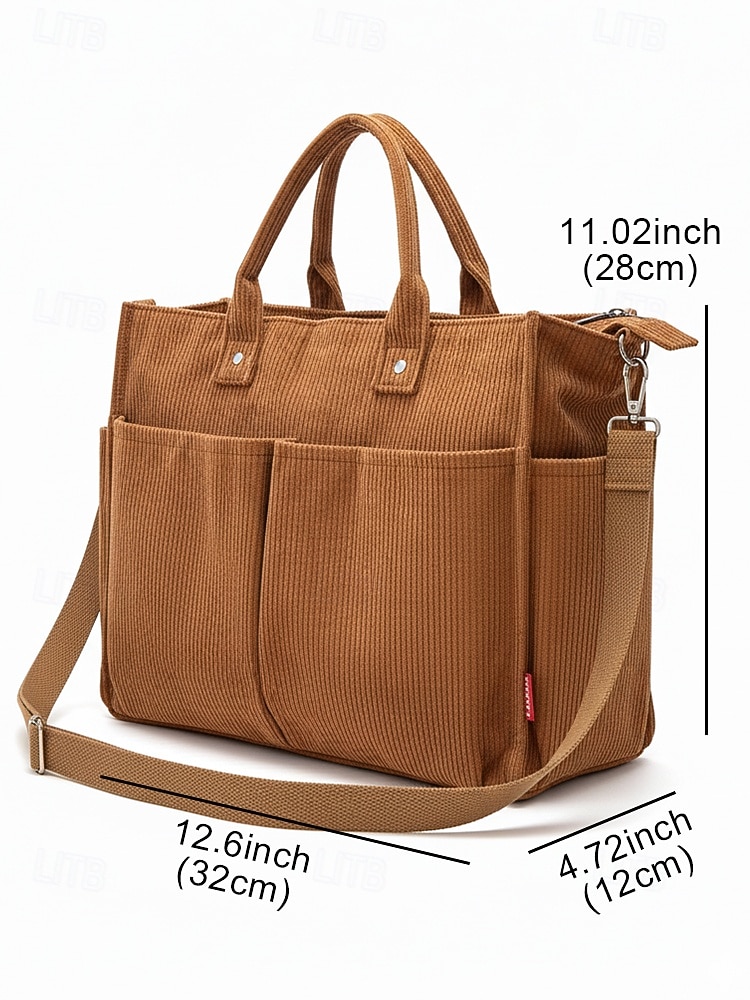 Women's Corduroy Tote Bag with Multiple Pockets, Casual Vintage Shoulder Handbag, Large Capacity Crossbody Purse for Daily Use, Work, Travel & Shopping 2026 - $24.99 –P11