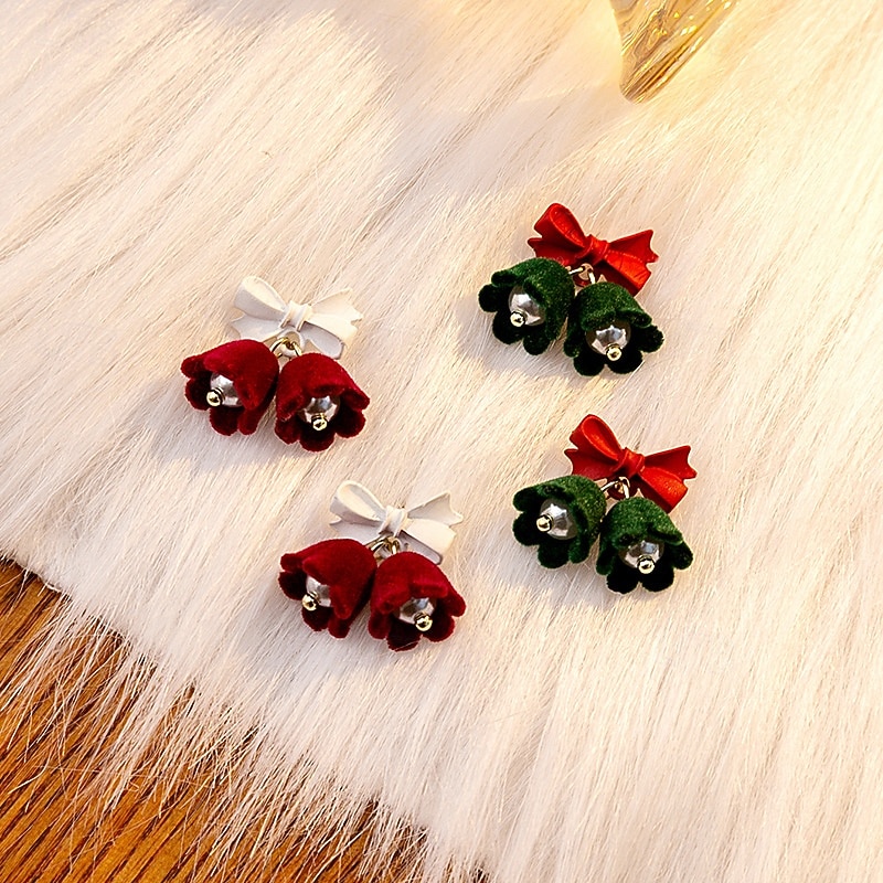 orecchini a campana di Natale in velluto con fiocchi rossi e verdi – gioielli festivi per le feste del 2026 a $7.99 –P1