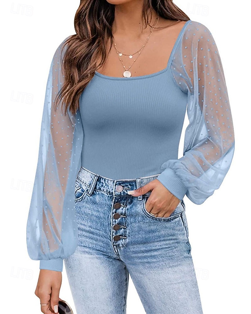 Mujer Blusa Tops elegantes Tops de gasa Tops ajustados Frunce Retazos Sayo A Lunares Plano Elegante Vintage Fiesta Manga Larga Manga de la linterna Escote Cuadrado Tops cortos Diario Trabajo Festivos 2026 - $25.99 –P5