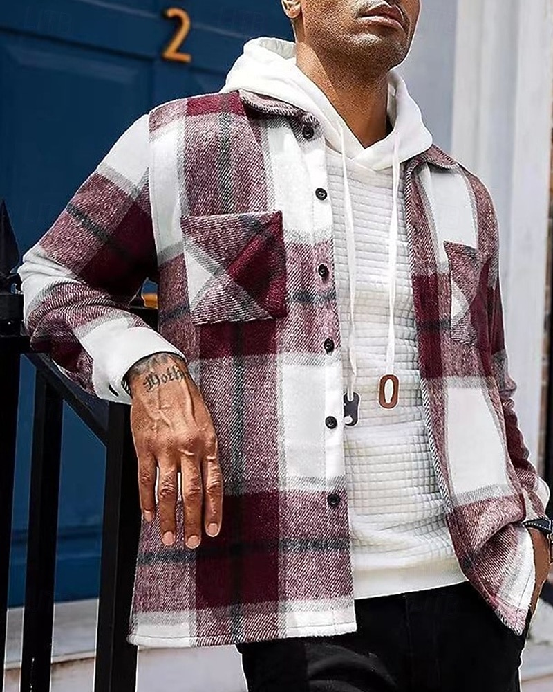 Miesten Paita Rento paita Flanellipaita Button Up paita Rubiini Pitkähihainen Skottiruutukuvio Kauluskäänne Katuvaatteet Loma Tasku Vaatetus Puuvilla Muoti Vapaa-aika Mukava 2026 - $30.99 –P9