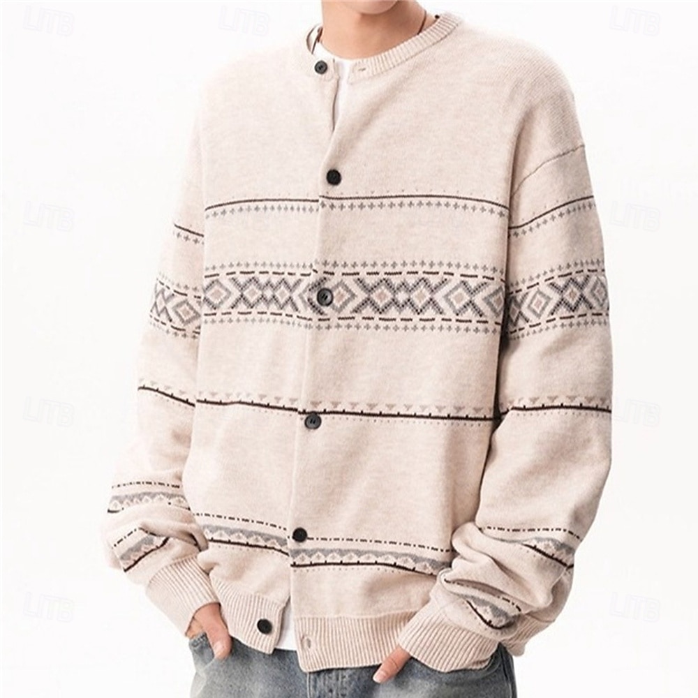 Herren Weihnachtspullover Strickjacke Kurzer Pullover Strickpullover Gerippt Stricken Normale Oberteile Button-Down Geometrisch Rundhalsausschnitt Mode Klassisch Urlaub Alltagskleidung Bekleidung 2026 - $42.99 –P6