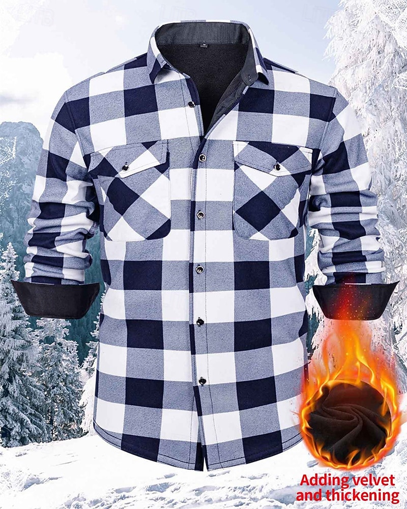 Per uomo Giacca-camicia Giacca camicia Giacca invernale Plaid Vacanza Abbigliamento quotidiano Bianco Rosso Blu marino Azzurro cielo Manica Lunga Bavero Autunno Inverno Abbigliamento Tasca Frontale del 2026 a $35.99 –P4