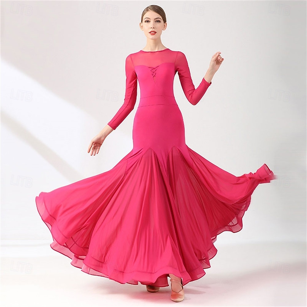 Sheer Sleeve Ballroom Dance Dress for Women - Long Sleeve A-Line Gown for Competitions, Latin, and Dance Events - Black 2025 - $98.99 –P6