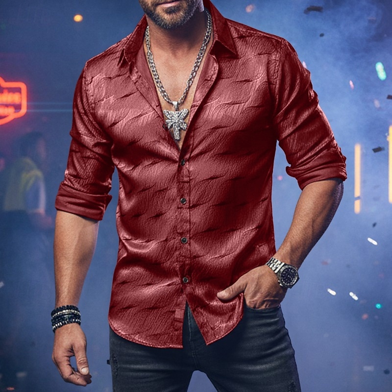 Men's Shirt Casual Shirt Button Up Shirt Prom Shirt Black Wine Purple Gold Long Sleeve Plain Textured Lapel Party Daily Jacquard Clothing Apparel Fashion Smart Casual 2026 - $26.99 –P10