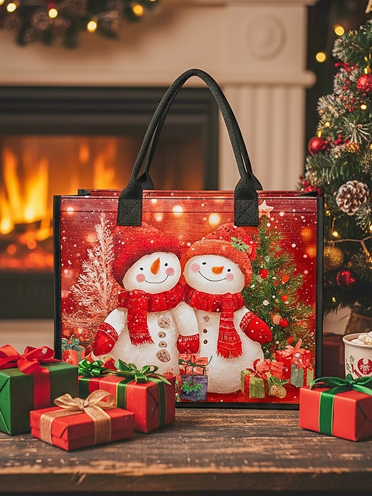 Sac fourre-tout imprimé bonhomme de neige de Noël pour femme, sac à bandoulière en toile grande capacité, sac à main pour cadeaux de vacances d'hiver pour femmes de 2025 ? $19.99 –P6