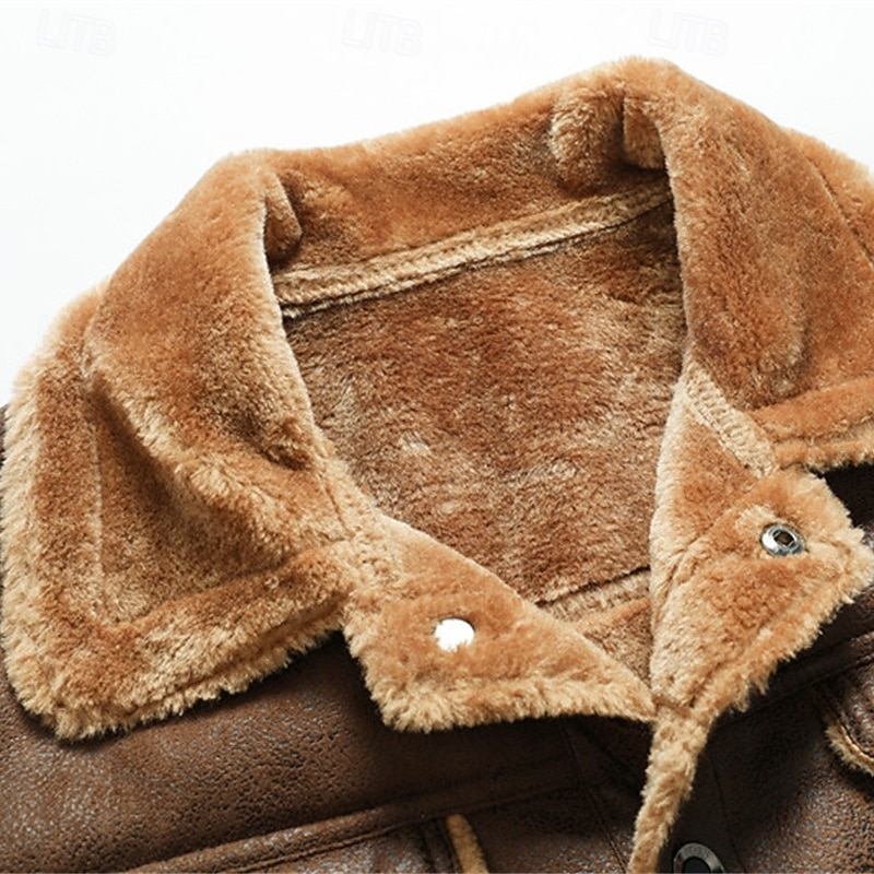 Herren Kunstlederjacke Fleecejacke Bikerjacke Motorradjacke Urlaub Täglich Winddicht Warm Tasche Herbst Winter Einfach Mode Klassisch Revers Regulär Schwarz Khaki Kaffee Jacken 2026 - $72.99 –P2