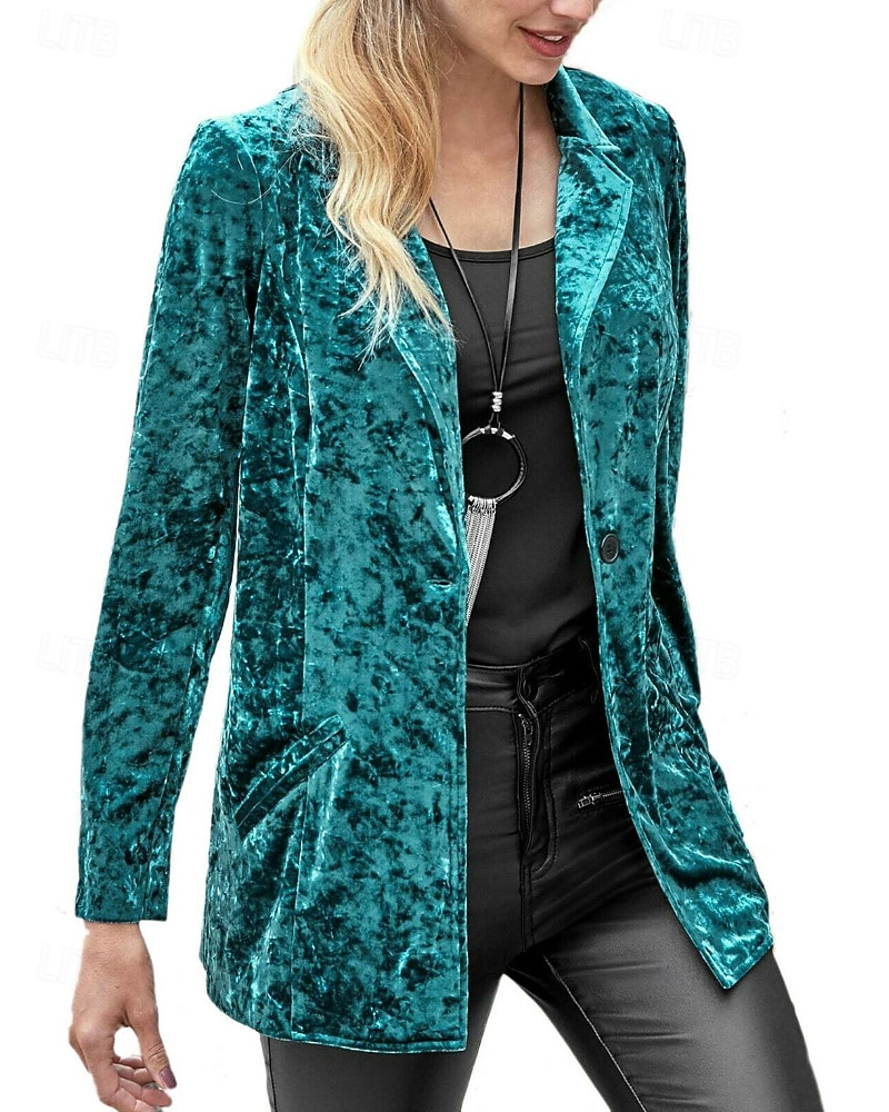 Damen Blazer Samtblazer Bequem Tasche Knöpfe Mode Einfach Party Party / Abend Regulär Umlegekragen Normale Passform Langarm Oberbekleidung Marineblau Schwarz Wein Frühling Herbst 2025 - $28.99 –P1