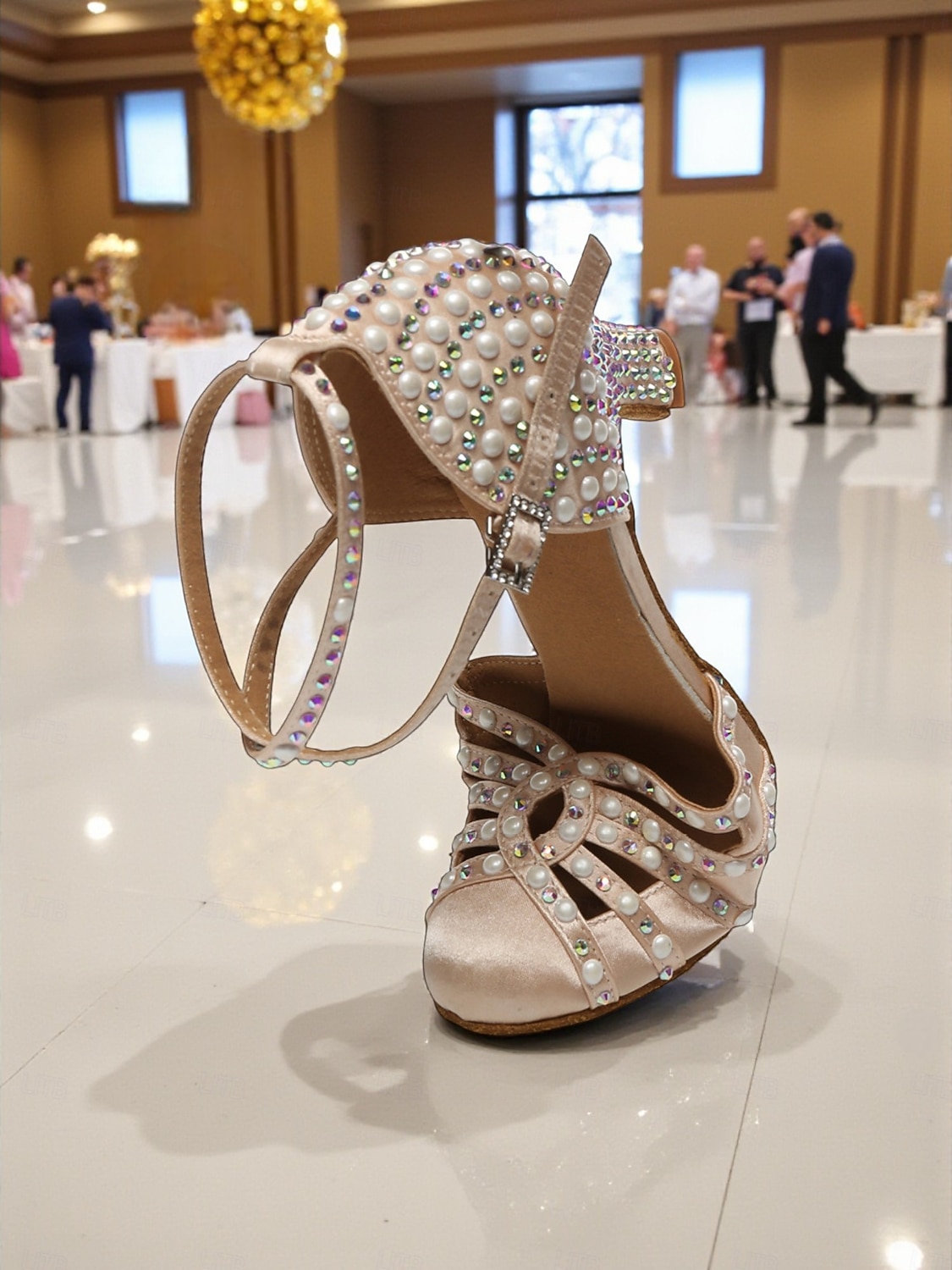 Zapatos de tacón con tiras de satén color champán y diamantes de imitación para mujer, estilo Gatsby vintage para baile de salón y fiestas. &eventos formales 2026 - $69.99 –P7