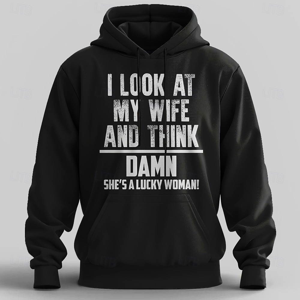Sweat à capuche drôle pour mari. Je regarde ma femme et je pense « putain, c'est une femme chanceuse ». Sweat à capuche humoristique pour homme marié. de 2025 ? $26.99 –P2