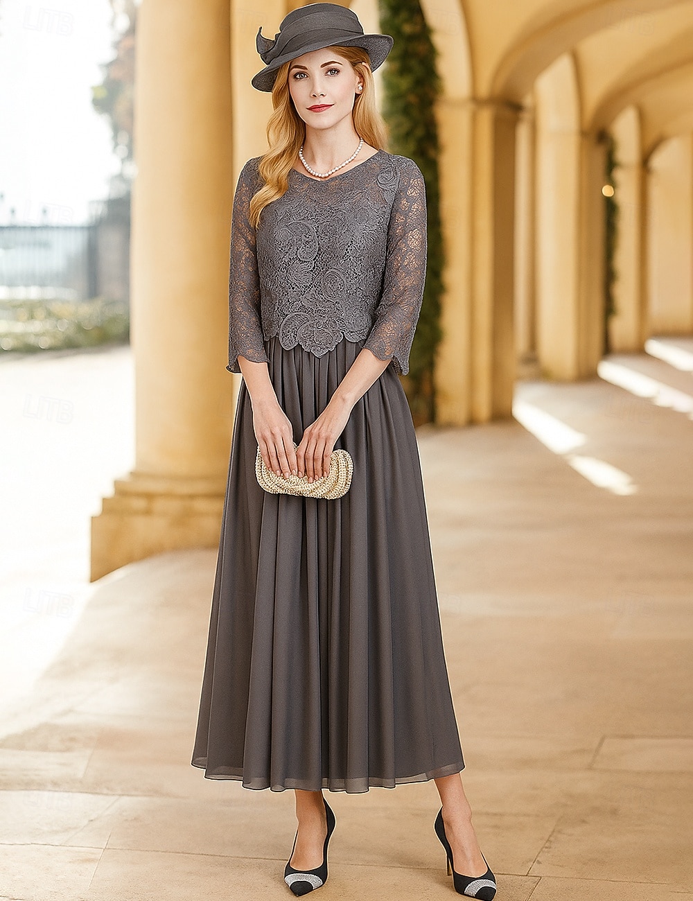 A-linje gulvlang brudgjestkjole formelle kjoler kveldsdrakt mor til bruden kjole 3/4 lengde erme rund hals elegant formell blonde med ensfarget 2026 - $91.99 –P7