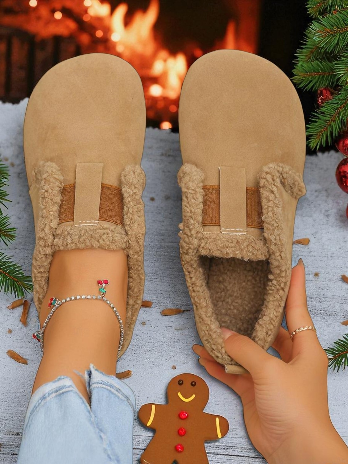 Weite Damen-Schlupfschuhe mit Fleecefutter, kuschelig warme Schuhe mit Gummiband, Winter-Hausschuhe für die Freizeit im Herbst und Winter 2026 - $26.99 –P1