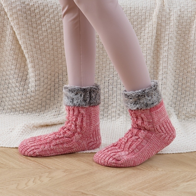 Pörröiset tohvelisukat naisille ja miehille, paksut fleecevuoratut liukumattomat lattiasukat kahvoilla, mukavat ja lämpimät talvisukat kotiin 2026 - $16.49 –P1