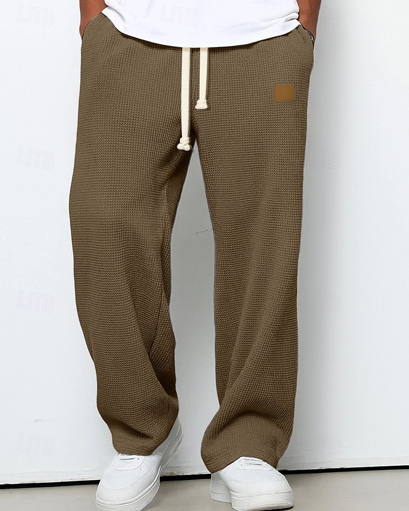 Herr Joggingbyxor Långbyxor Träningsbyxor med raka ben Våffelbyxor Snörning Ficka Elastisk midja Slät Komfort Utomhussport Dagligen Mode Ledigt Mörkbrun Svart Microelastisk 2025 - $22.99 –P9
