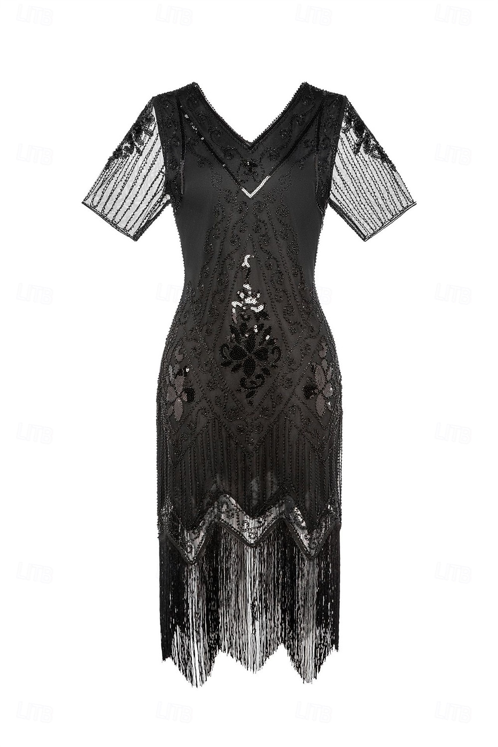 Sett De livlige 20-årene 1920-tallet Knelengde Flapper kjole Cocktailkjole Fancy kostyme med tilbehør Korte ermer Den store Gatsby Flapper Girl Paljetter Dusk V-hals Kostyme Dame Jul Nytt År 2026 - $52.99 –P4