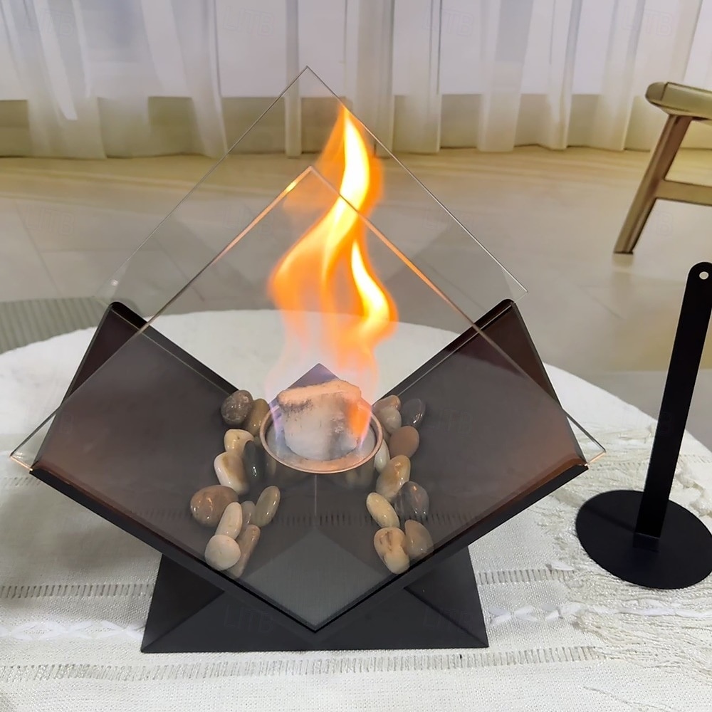 timanttimainen pöytälevyllä varustettu tulisija, kannettava pöytälevyllä varustettu takka, puhdas palaminen, bioetanolitakka, tuuletusaukoton takka sisä- ja ulkotiloihin, terasseille, juhliin ja 2026 - $92.99 –P3