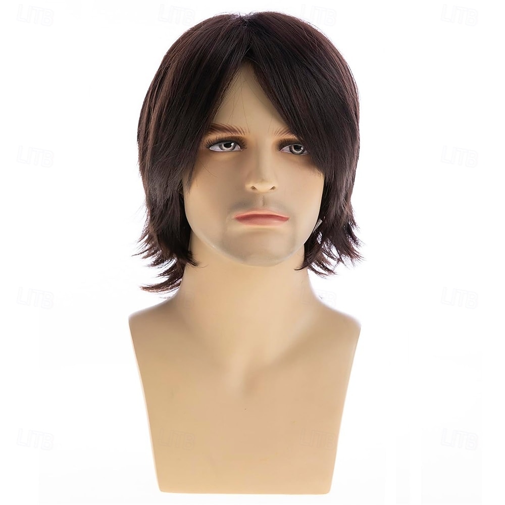 Korte, rett, brune parykker for menn naturlig syntetisk hår med sidedeler 2026 - $21.99 –P4