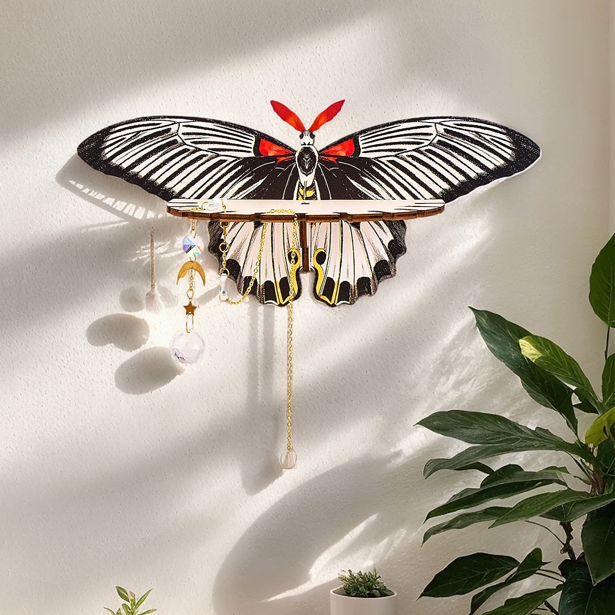 2025年 1個のクリエイティブでシンプルな壁掛けストライプの蝶型ディスプレイスタンド、釘なし、カラフルなクリエイティブな蝶型の壁飾り吊り下げピース組み立て木製手工芸品吊り下げ装飾  コレクション – $9.49 –P3