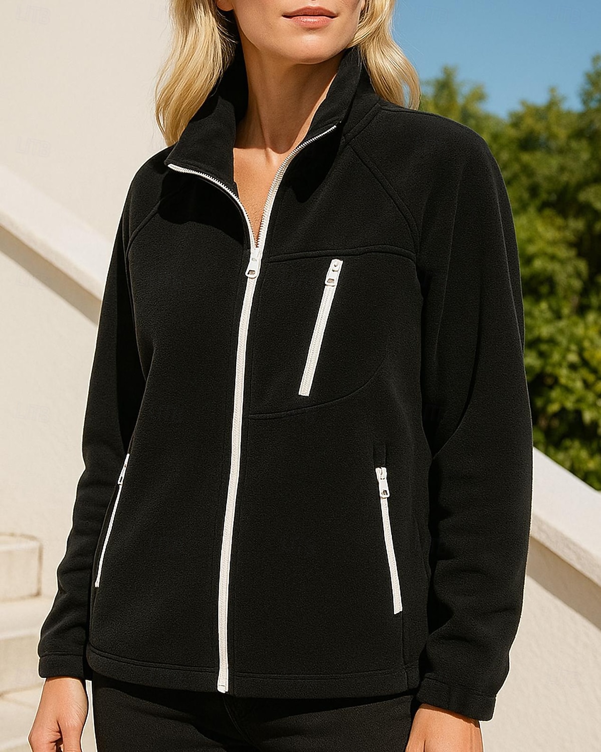 Women's Solid Colored Winter Coat Full Zip Jacket Polar Fleece Jacket Fall / Winter with Pockets Long Sleeve Athleisure Windproof Warm Hiking Running Travel Vacation Blue Black White Sportswear 2026 - $38.99 –P11