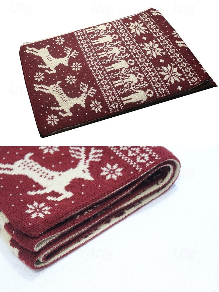 Écharpe de Noël pour femme en maille avec motif renne – matière acrylique, motif festif pour les fêtes et les vêtements d'hiver de 2026 ? $19.99 –P8
