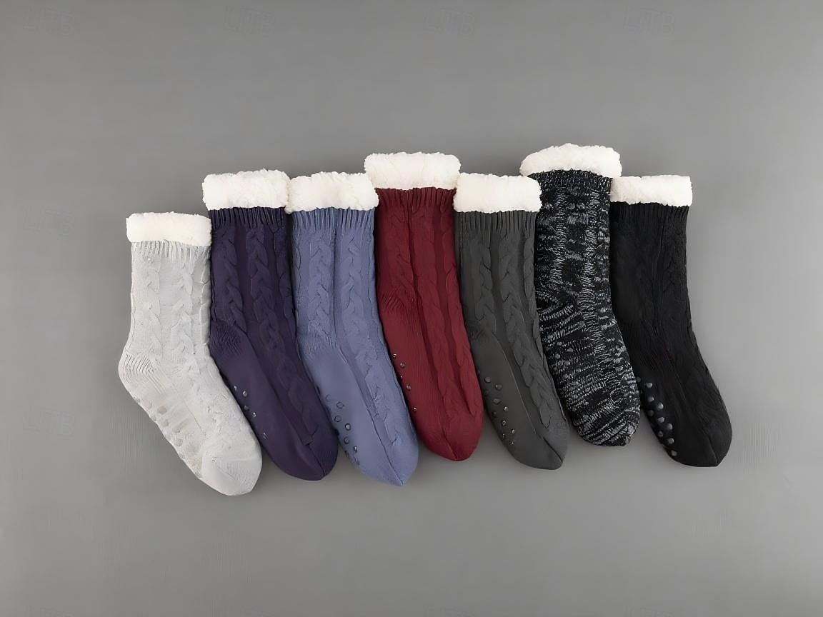 Zimní silné chlupaté podlahové ponožky, protiskluzové teplé vnitřní pantofle pro muže a ženy, útulné flanelové domácí ponožky do poloviny lýtek 2026 - $9.99 –P2