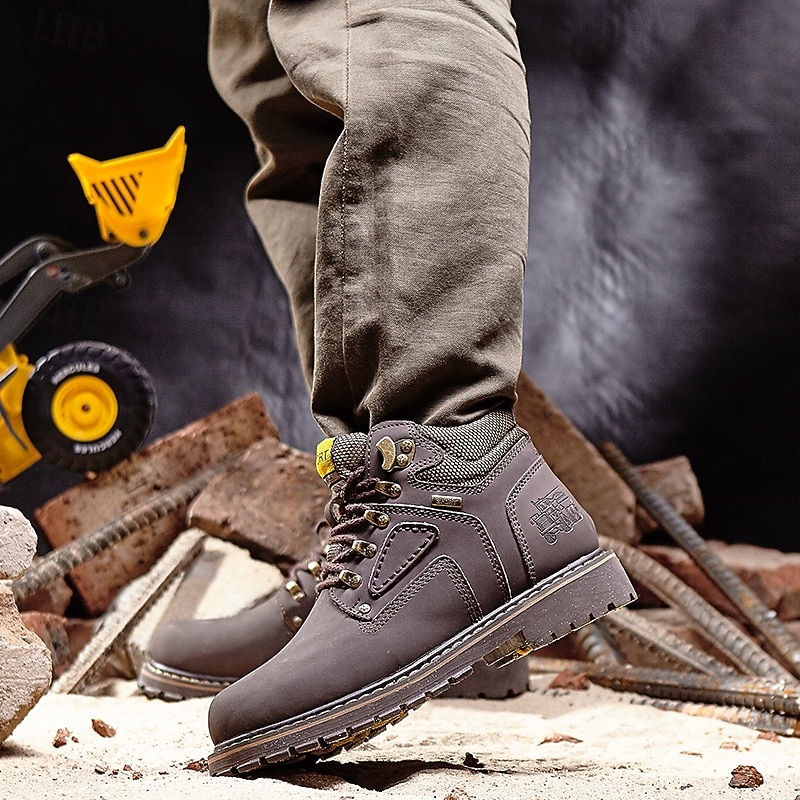 Men's Yellow Faux Leather Work Safety Boots with Shock-Absorbing Sole and Steel-Toe Protection, Durable Construction Boots for Outdoor Labor and Industrial Work 2026 - $64.99 –P10