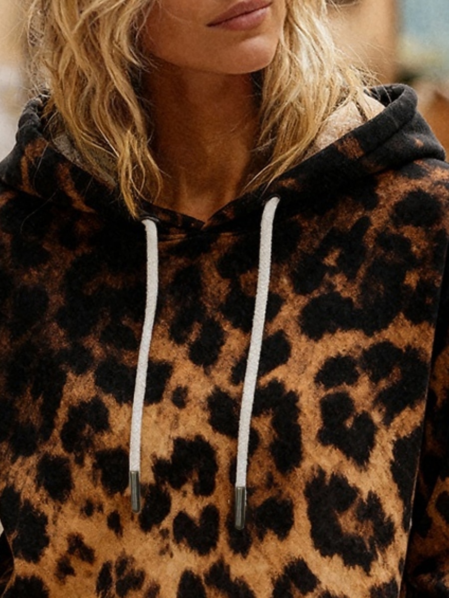 Női Pullover Kapucnis felsők Zsinór Nyomtatott Leopárd Divat Utcai sikk Alkalmi Hosszú ujj Kapucni Normál felsők Hétköznapi Barna Tavasz Ősz 2026 - $31.99 –P2