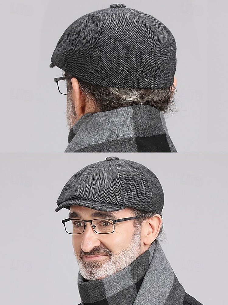 Miesten jouluinen kalanruotokuvioinen newsboy-lippis, vintage-villasekoitteinen litteä lippis klassisella 8-paneelisella muotoilulla, monivärinen gatsby-tyylinen hattu talveksi, lomalle ja vapaa-aikaan 2026 - $18.99 –P4