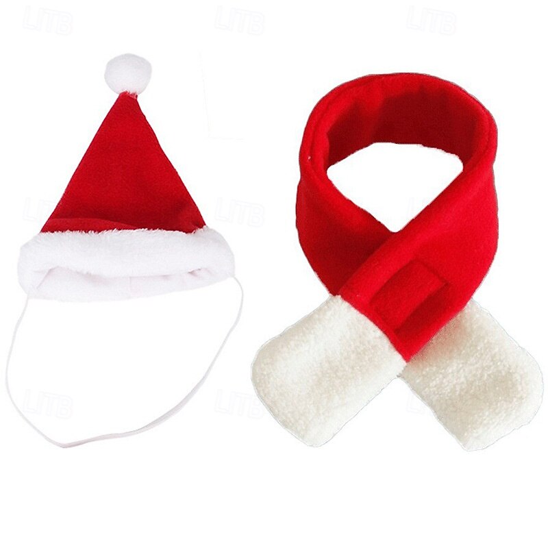 Jultomtehatt och halsduk för husdjur - justerbar julkostym för hundar, katter, valpar, kattungar - festlig röd &vit outfit 2025 - $12.49 –P4