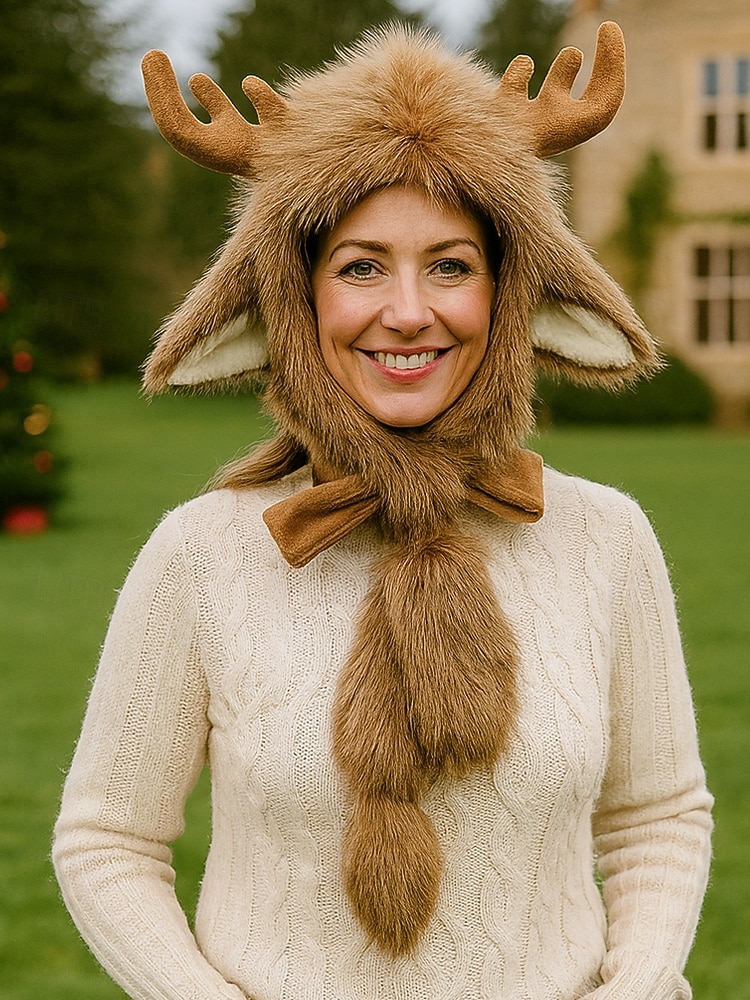 unisex karácsonyi rénszarvas sapka – kényelmes műszőrme sapka agancsokkal és fülvédőkkel – tökéletes ünnepi kiegészítő férfiaknak és nőknek – poliészter anyag 2026 - GBP £17 –P2