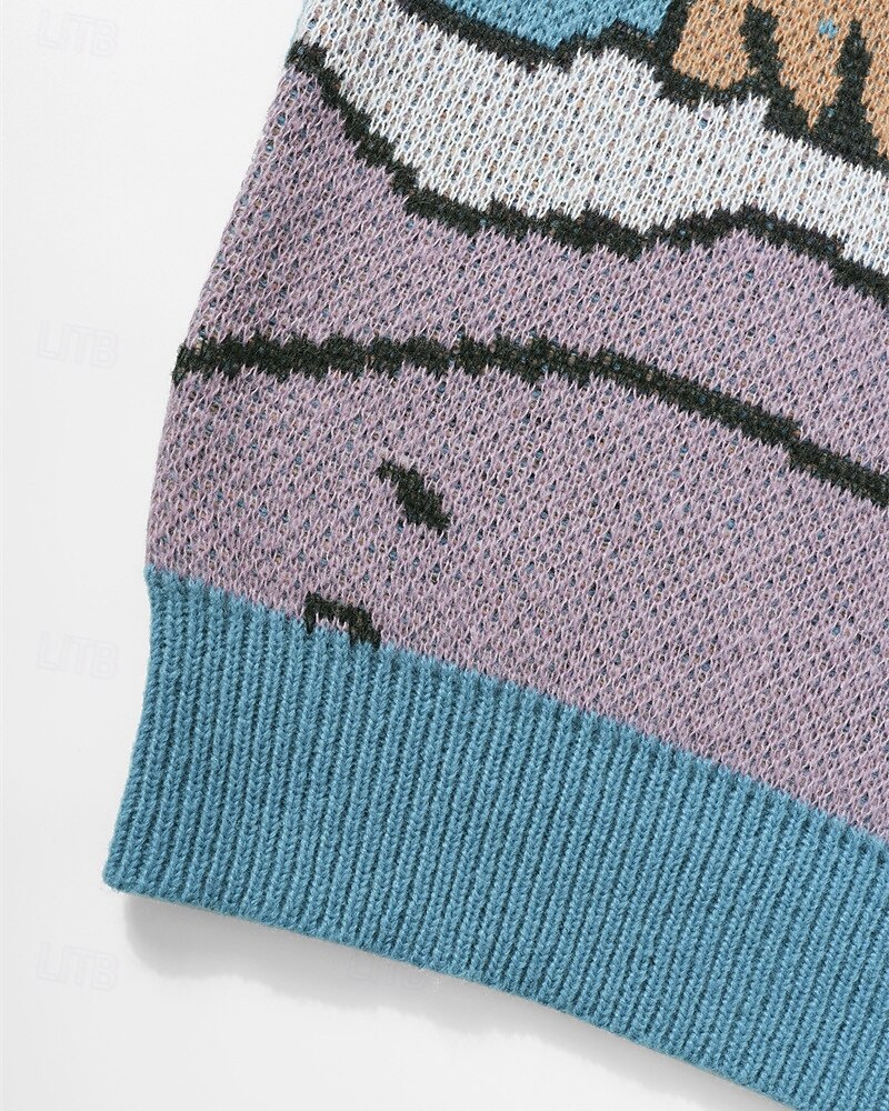 Herre Pullover genser Strikket genser Riflet Strikke Vanlige topper Strikket Dinosaur Crew-hals Mote Grunnleggende Feriereise Dagligdagstøy Klær Høst Vinter Lyseblå S M L 2026 - $36.99 –P11