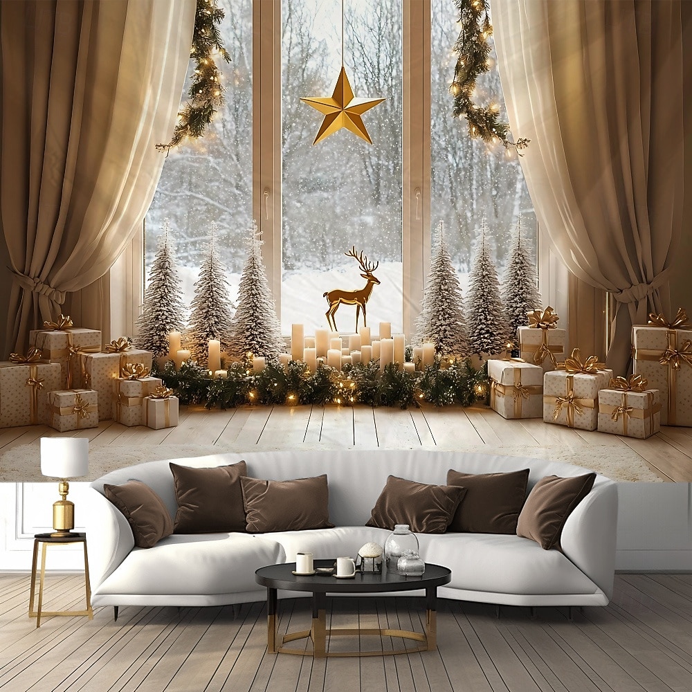 tapeçaria de natal com papai noel, árvore de natal &elfo, decoração de arte para pendurar na parede, decoração para casa, quarto, sala de estar ou escritório de 2026 por $17.99 –P6