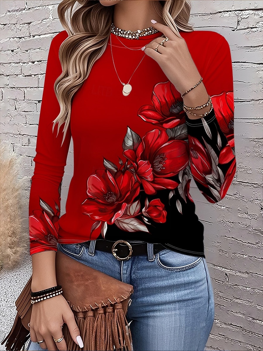 Mujer Camiseta Estampado Floral Graphic Plantas Vintage Moda Elegante Manga Larga Cuello Barco Escote Redondo Tops regulares Diario Fin de semana Vino Otoño Invierno 2026 - $24.99 –P4