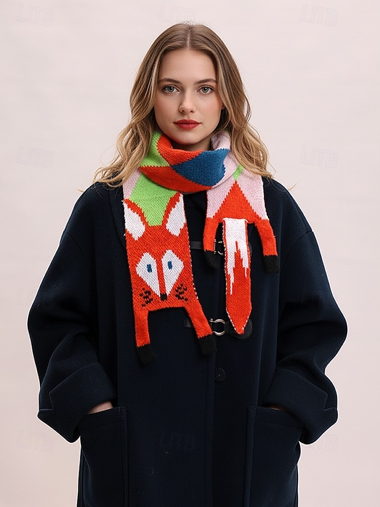 Écharpe en tricot de renard pour femme, cache-cou d'hiver en forme d'animal mignon, châle de dessin animé doux et coloré pour vêtements décontractés, cadeaux d'extérieur et de vacances de 2026 ? $11.99 –P3