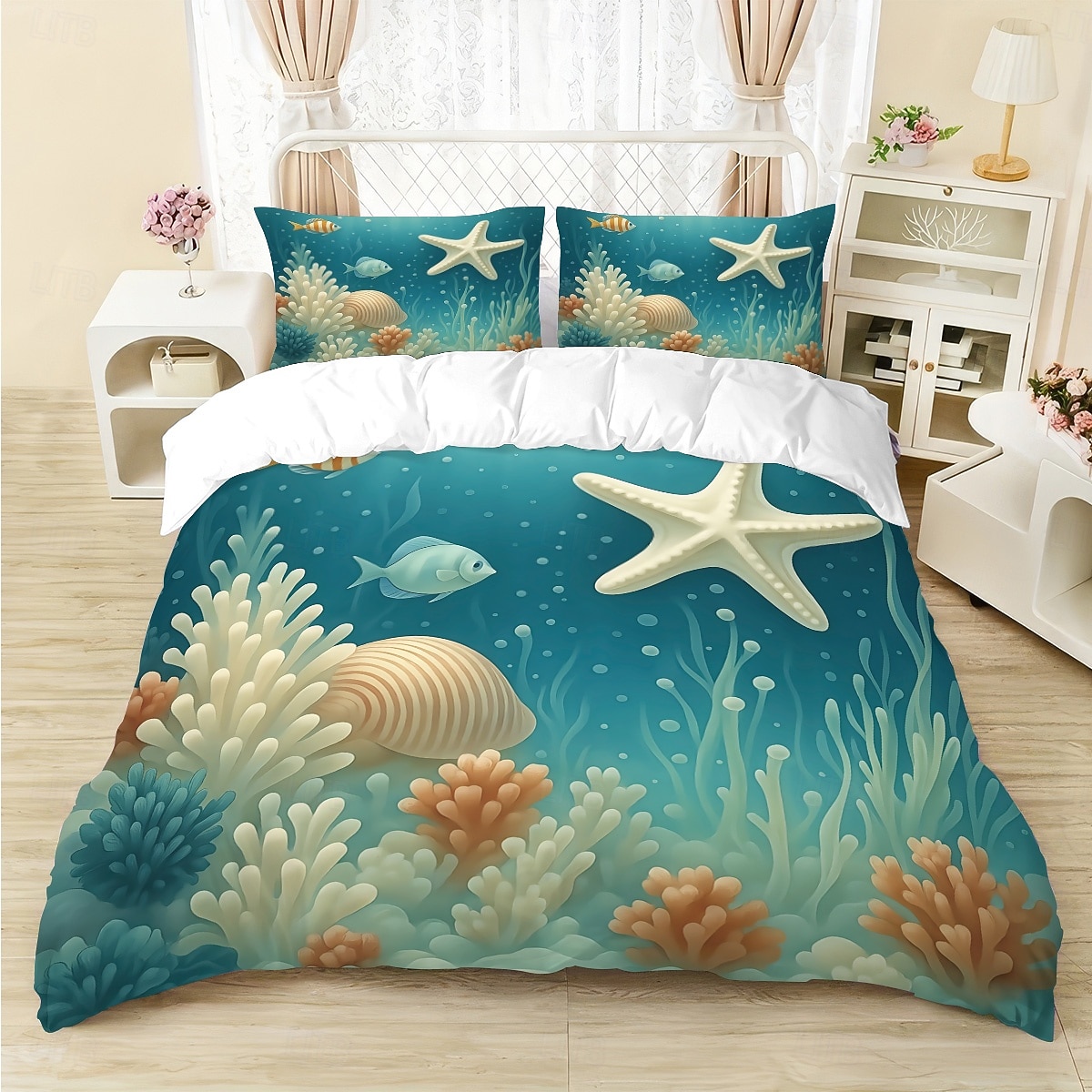 Unterwasserwelt Seestern &3-teiliges Daunenbettbezug-Set mit Oktopus-Motiv für Queensize-Betten, weicher Bettbezug mit 2 Kissenbezügen – Hotel &Gästezimmerbettwäsche, gemütlich & komfortabel 2026 - $37.99 –P4