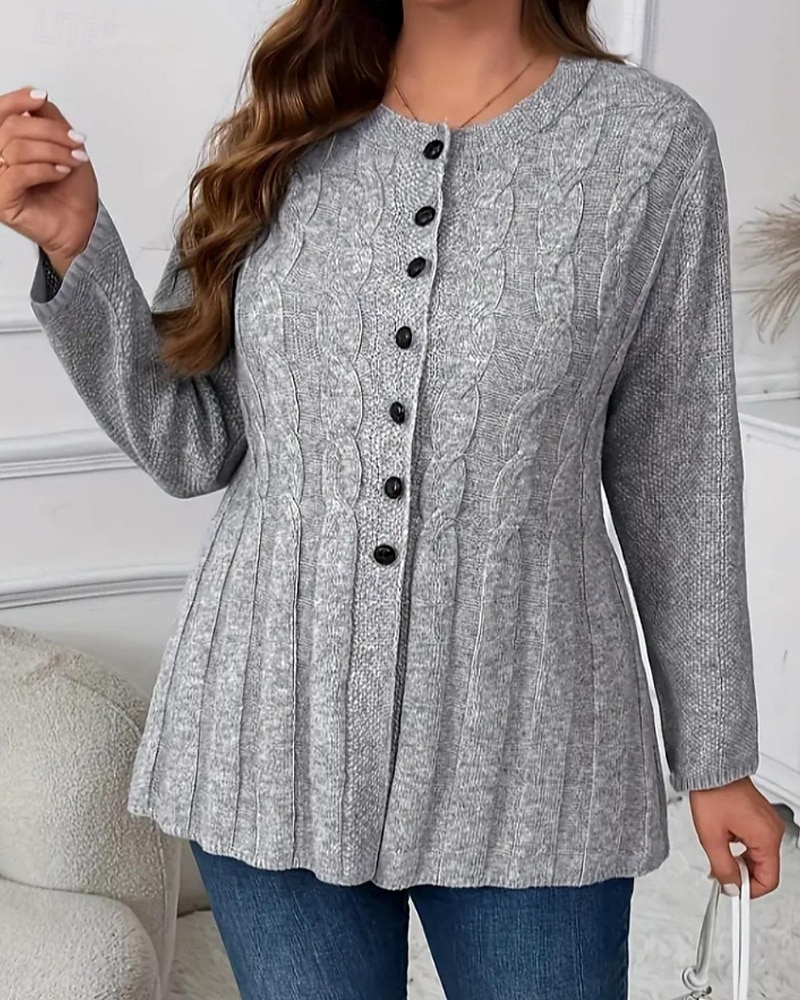 Жен. Вязаная ткань Кардиган Уличный стиль На каждый день Сплошной цвет Вырез под горло Пуговицы Трикотаж Длинный рукав Обычные топы Вязать Повседневные На выход выходные Серый Осень Зима 2025 - $43.99 –P2