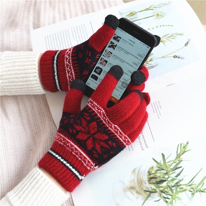 Dámské 1 pár Špičky prstů / Zimní rukavice / Pletené rukavice Šik ven / Venkovní Rukavice - Tisk Celý prst 2025 - $14.49 –P1