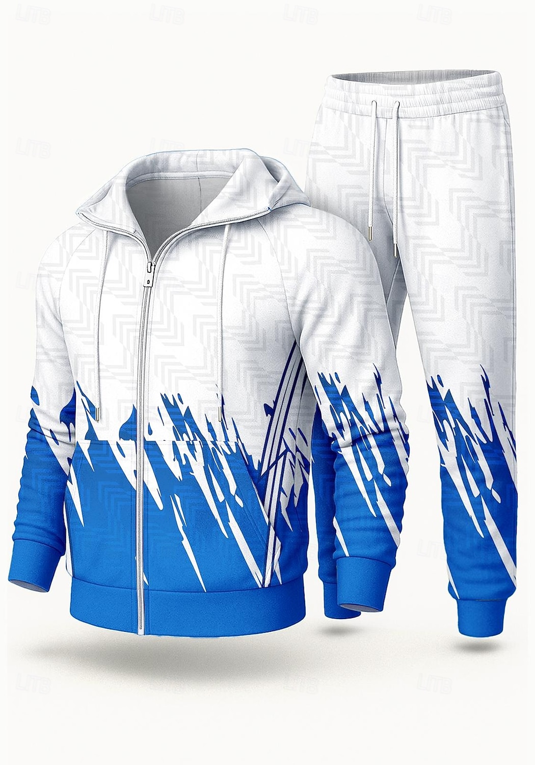 2026年 男性用 パーカー トラックスーツ 2ピーストラックスーツ ドローストリング ジッパーを閉める 幾何学模様 スーツウェア 秋 冬 ブルー ボウケーション 屋外 トラベル ライトウェイト ファッション 長袖 スポーツ アクティブウェア 伸縮性あり レギュラー  コレクション – $47.99 –P1