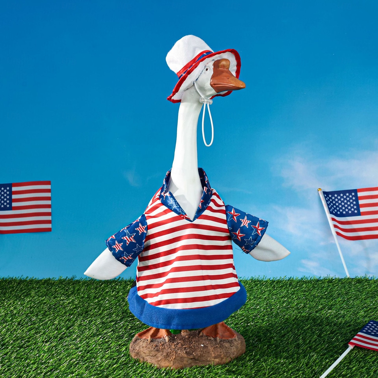2 stk. patriotiske verandagåseantrekk sementgåskostyme 4. juli-stil gåsantrekk inkludert sløyfe og hatt til hagedekorasjon fest uteplass julegave 2026 - $19.99 –P4
