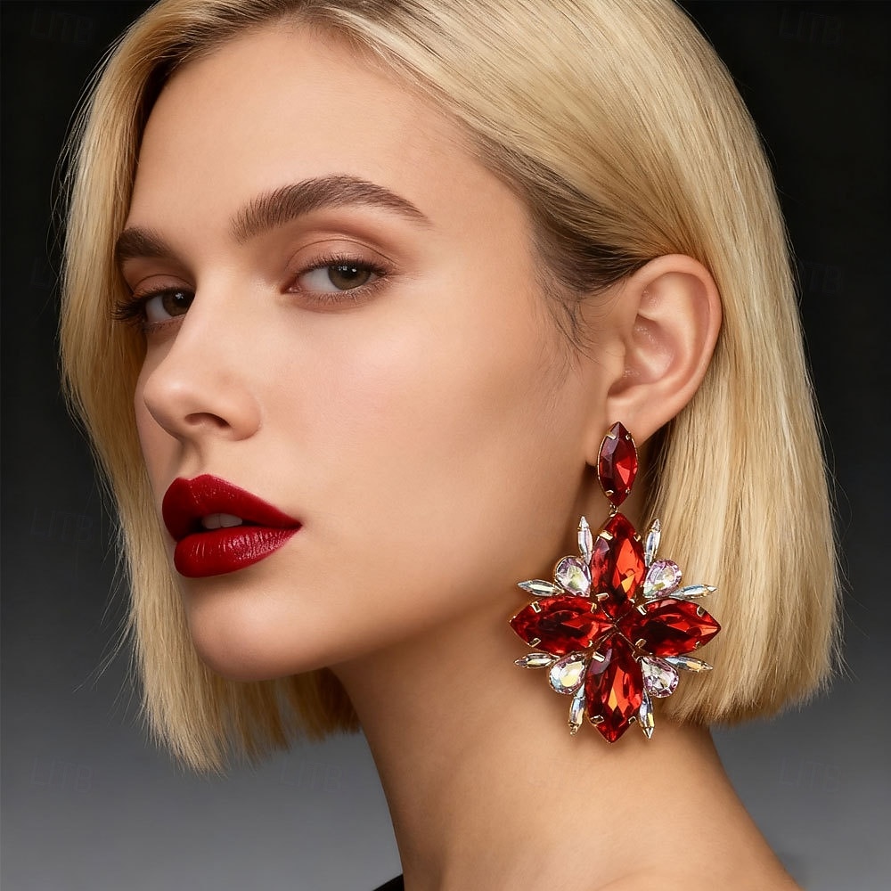 Women's Red Crystal Statement Earrings - Sparkling Christmas Jewelry Accessories for Holiday Parties and Festive Outfits 2026 - $14.99 –P2