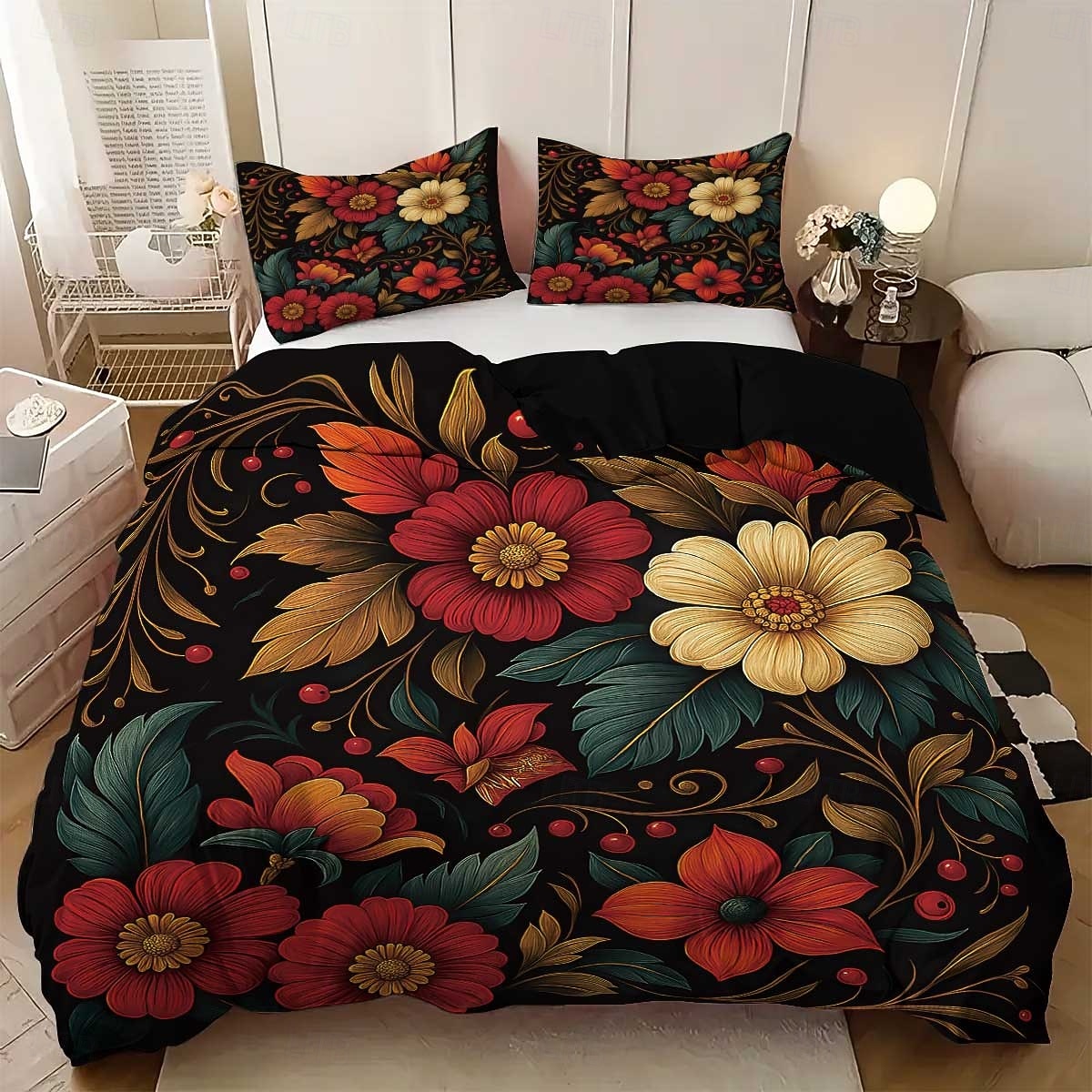 Σετ παπλωματοθήκης 3 τεμαχίων με ρετρό τρισδιάστατη εκτύπωση λουλουδιών από πούπουλα για κρεβάτι queen size, μαλακό κοντό βελούδινο κάλυμμα παπλώματος με 2 μαξιλαροθήκες - κλινοσκεπάσματα υπνοδωματίου 2026 - $37.99 –P4