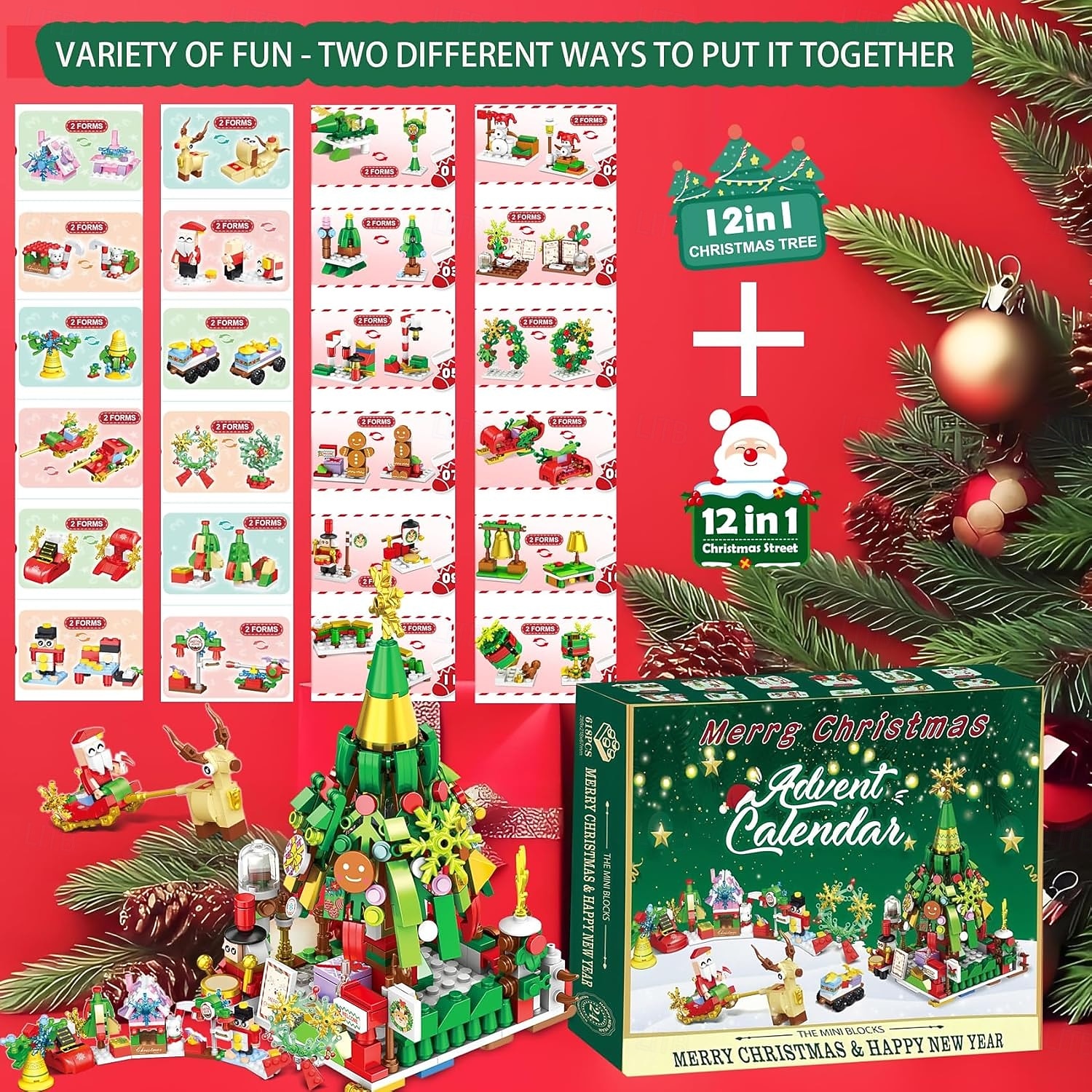 Χριστουγεννιάτικο ημερολόγιο Advent με τουβλάκια για παιδιά, δώρο αντίστροφης μέτρησης για τα Χριστούγεννα, σετ παιχνιδιών κατασκευής χριστουγεννιάτικου δέντρου 2025 με ζεστά φώτα, εορταστικό 2025 - $33.99 –P2