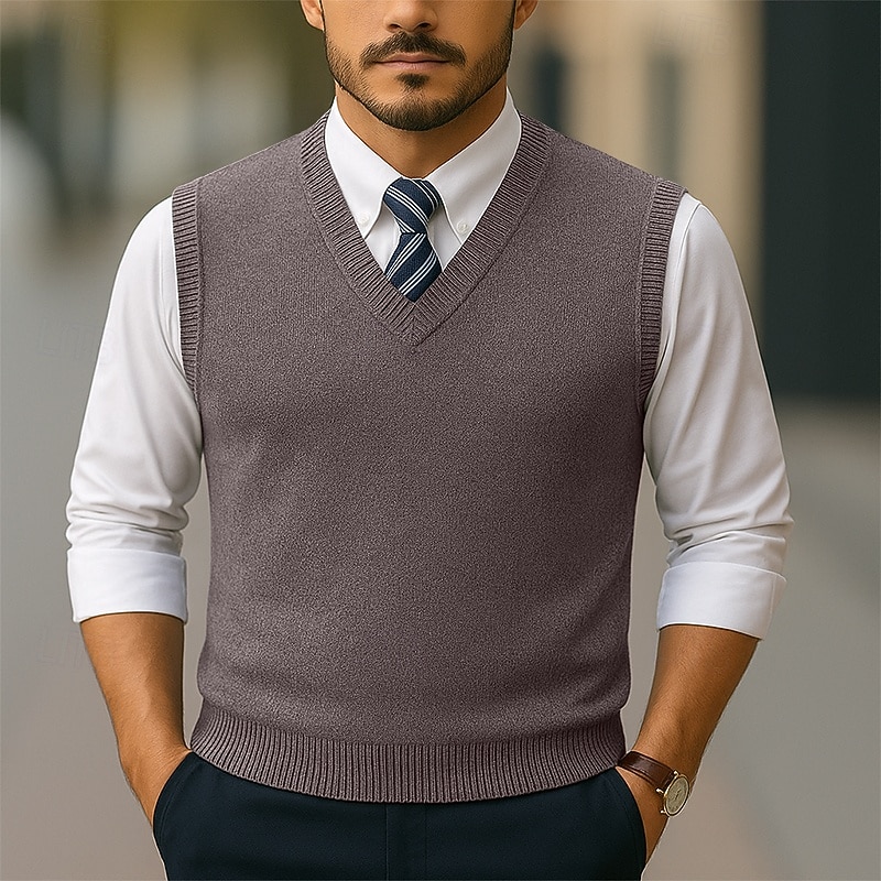 Men's Sweater Sweater Vest Pullover Sweater Jumper Ribbed Knit Regular Tops Knitted Slim Fit Plain V Neck Knitwear Contemporary Casual Business Clothing Apparel Spring Fall Wine Navy Blue M L XL 2026 - $26.99 –P3