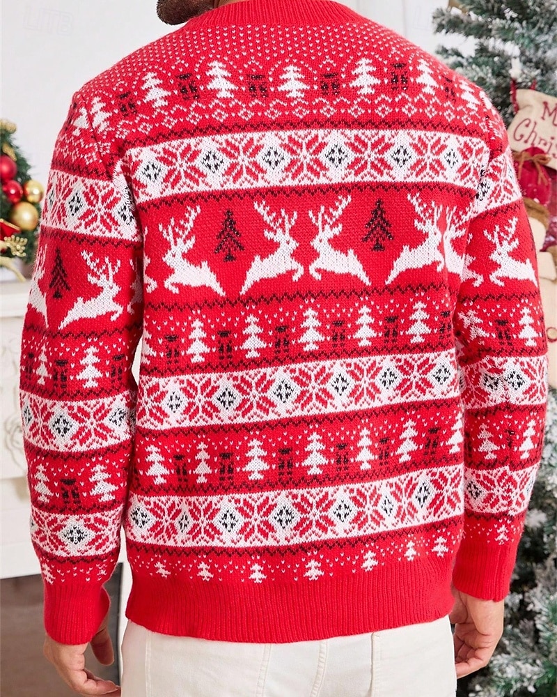 Homme Pull de Noël Pull de Noël moche Chandails de Noël pull de Noël Pull Côtelé Tricoter Hauts Réguliers Tricoté Chaque Col ras du cou Mode Basique Noël Vacances Vêtement Tenue Automne Hiver Rouge de 2026 ? $38.99 –P5