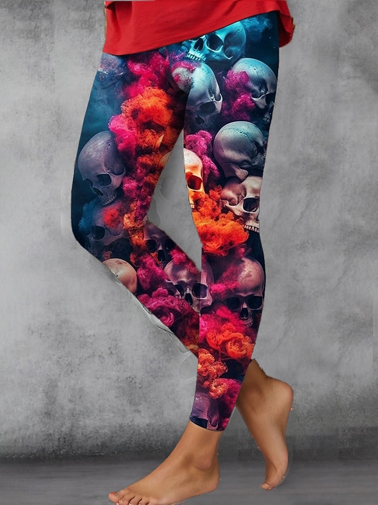 Women's Leggings Vacation Vintage Fashion Ankle-Length High Waist Graphic Skull Printing Soft Breathable Stretchy Vacation Street Causal White Blue Green Khaki Spring Fall Winter Slim Fit 2025 - $22.99 –P4