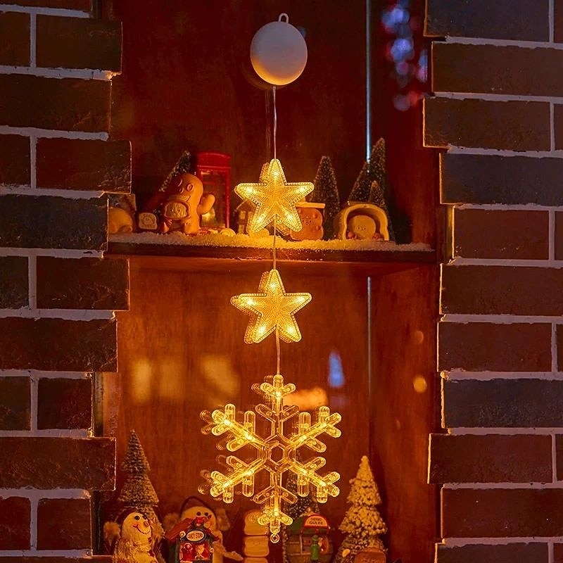 Luz de Janela de Natal 1PC com Bateria Luz de Cortina Branca Quente Suspensa com Ventosa Luz de Árvore de Natal e Estrela para Decoração de Janela em Festa de Natal e Ano Novo de 2025 por $11.99 –P10