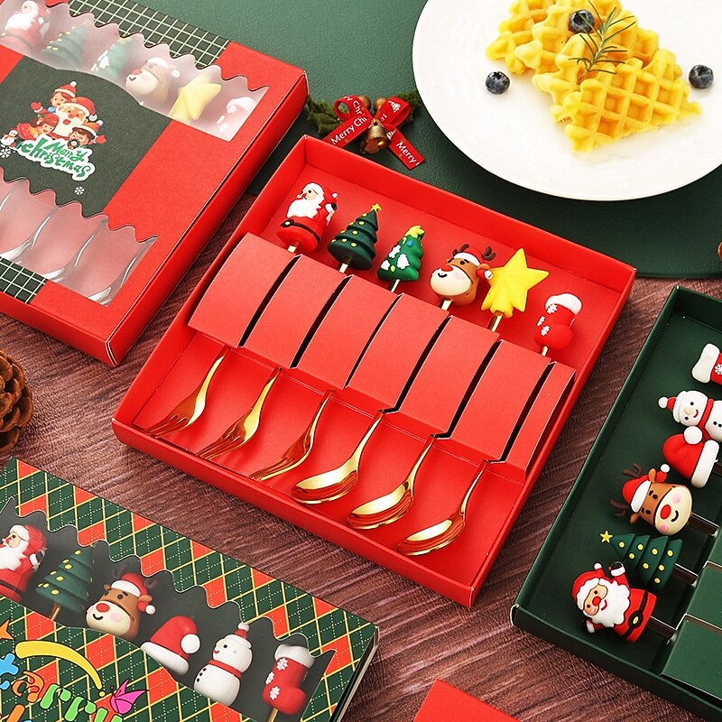 6Pcs Christmas Spoon and Fork Set Stainless Steel Christmas Tree Tea Coffee Dessert Ice Cream Tableware Creative Cutlery Gift for Home Holiday Party 2025 - $15.49 –P3