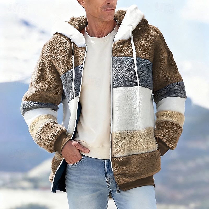 Pánské Zimní bunda Teddy Coat Dovolená Denní Zahřívací Kapsy Fleece Podzim Zima Barevné bloky Módní Šik ven Kapuce Standardní Černá Fialová Vodní modrá Fialová Hnědá Saka 2025 - $36.99 –P5