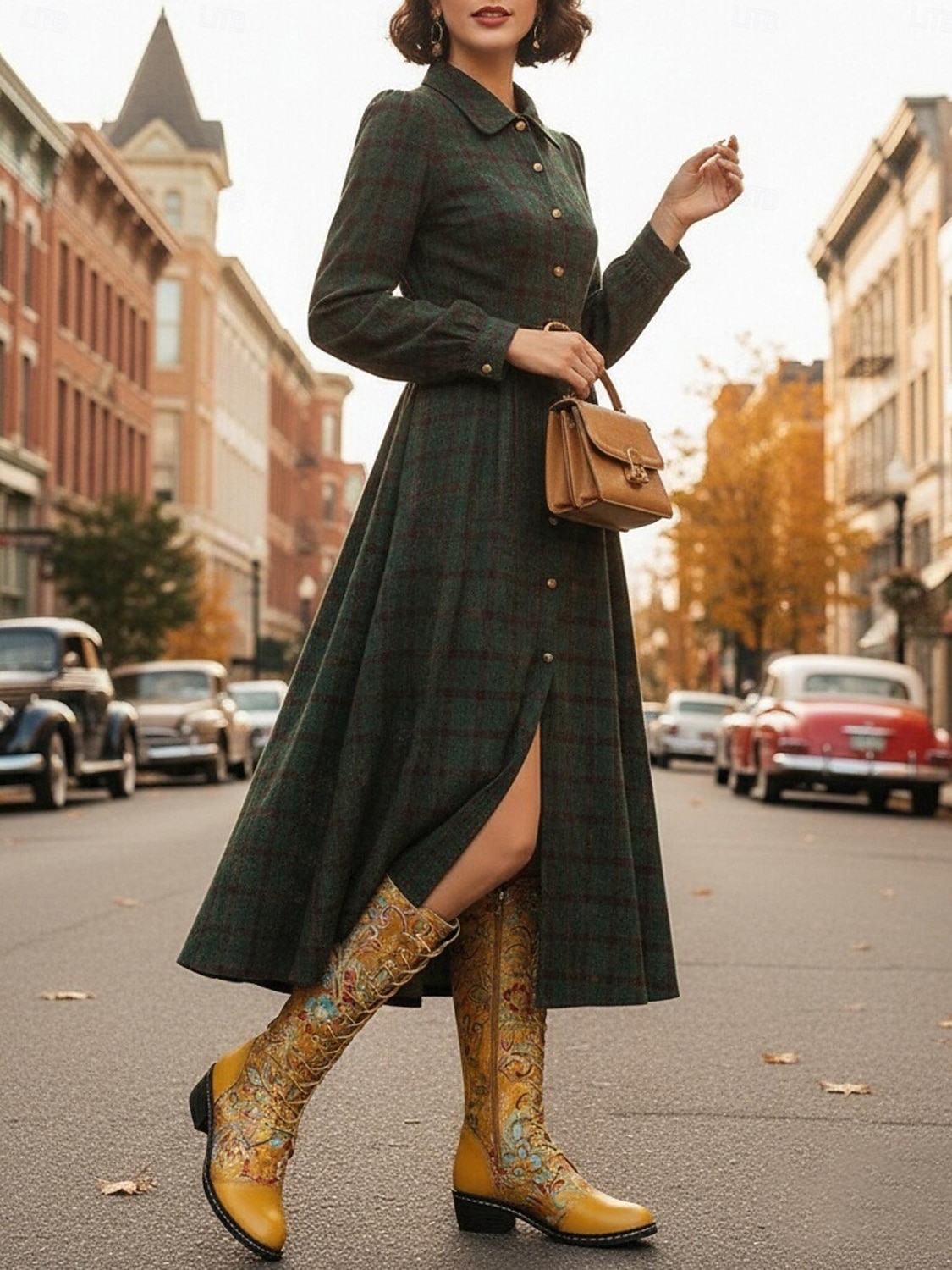 stivali alti fino al ginocchio da donna, con lacci ricamati rossi, con tacco a blocco, anni '50 – stivali in pelle con motivo floreale per abbigliamento casual e stile western del 2026 a $54.99 –P2