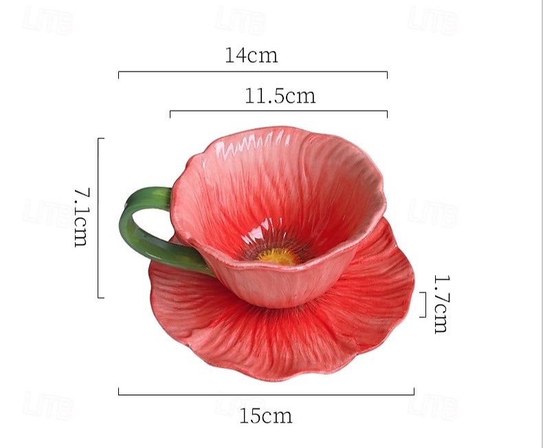 ceașcă de cafea din ceramică cu motive florale &farfurie, design creativ cu petale vintage franceze, pictate manual, sub glazură, set de ceai de după-amiază, cadou elegant pentru prieteni &familie 2026 - $21.99 –P3